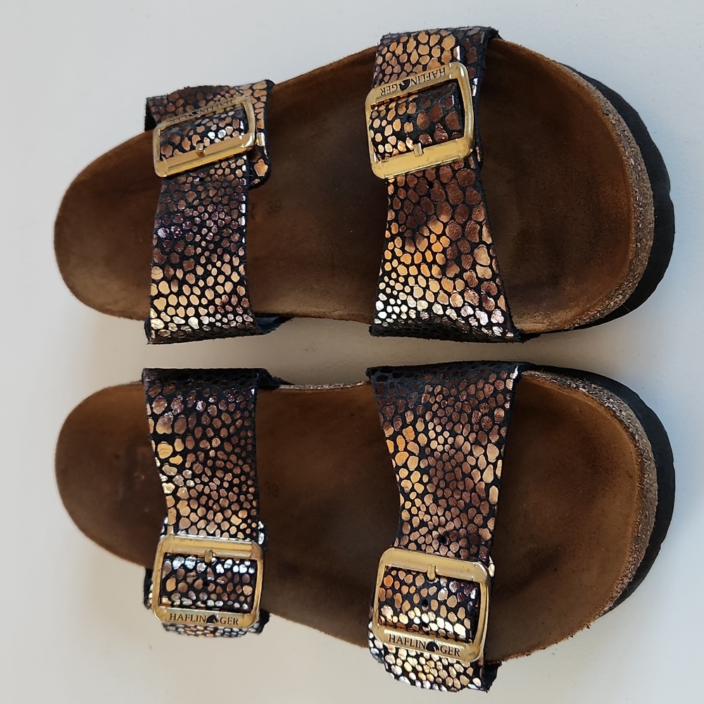 Haflinger Women's Andrea Sandal Copper Black Snake Print Size 39